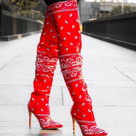red bandana thigh high boots
